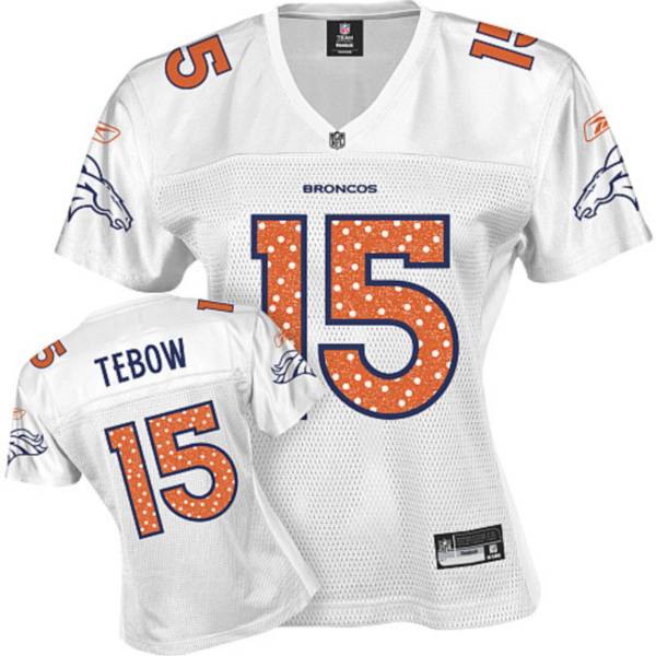 Broncos #15 Tim Tebow White Women's Sweetheart Stitched NFL Jersey